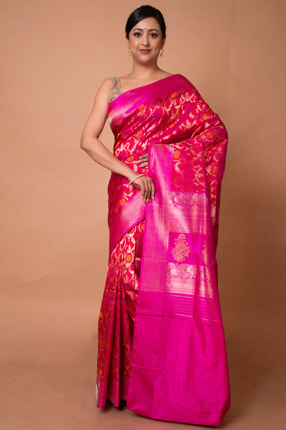Banarasi Silk Floral Brocade Pink Saree