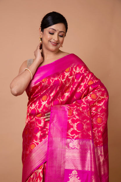 Banarasi Silk Floral Brocade Pink Saree