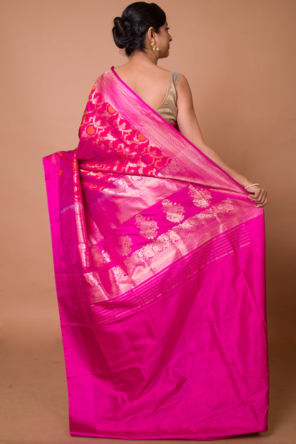 Banarasi Silk Floral Brocade Pink Saree