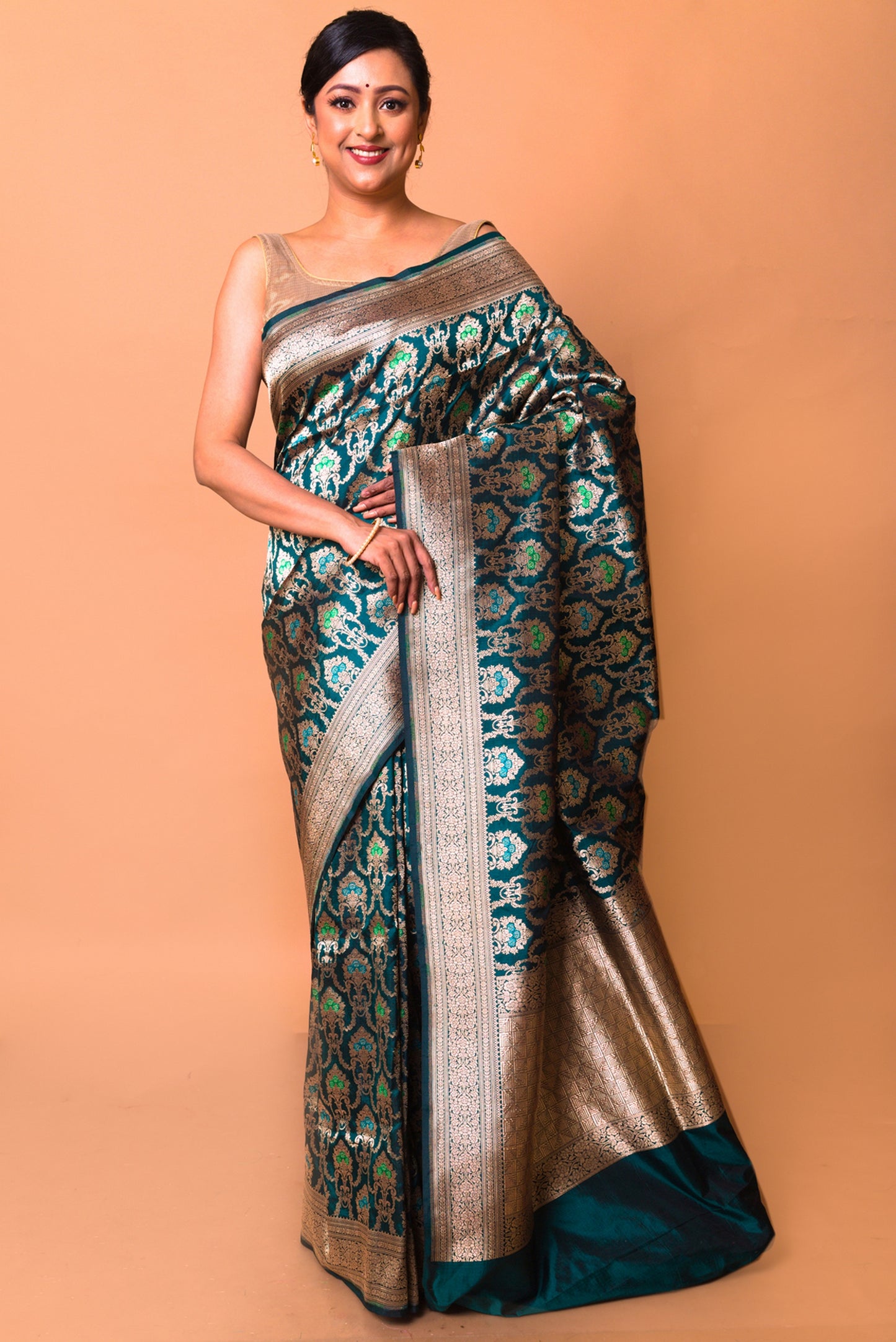Banarasi Silk Jaal Teal Blue Saree