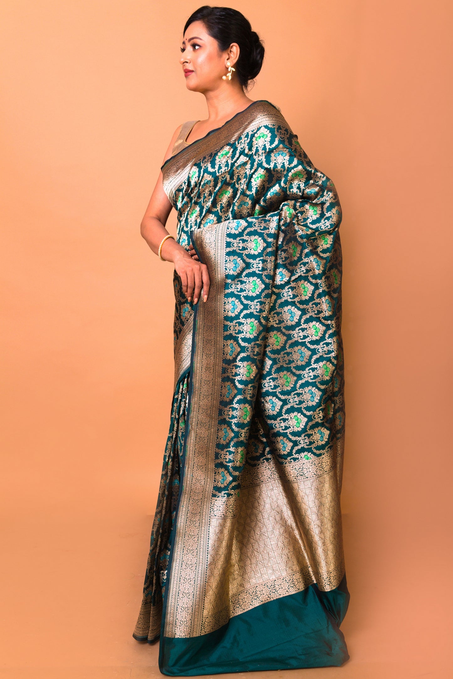 Banarasi Silk Jaal Teal Blue Saree