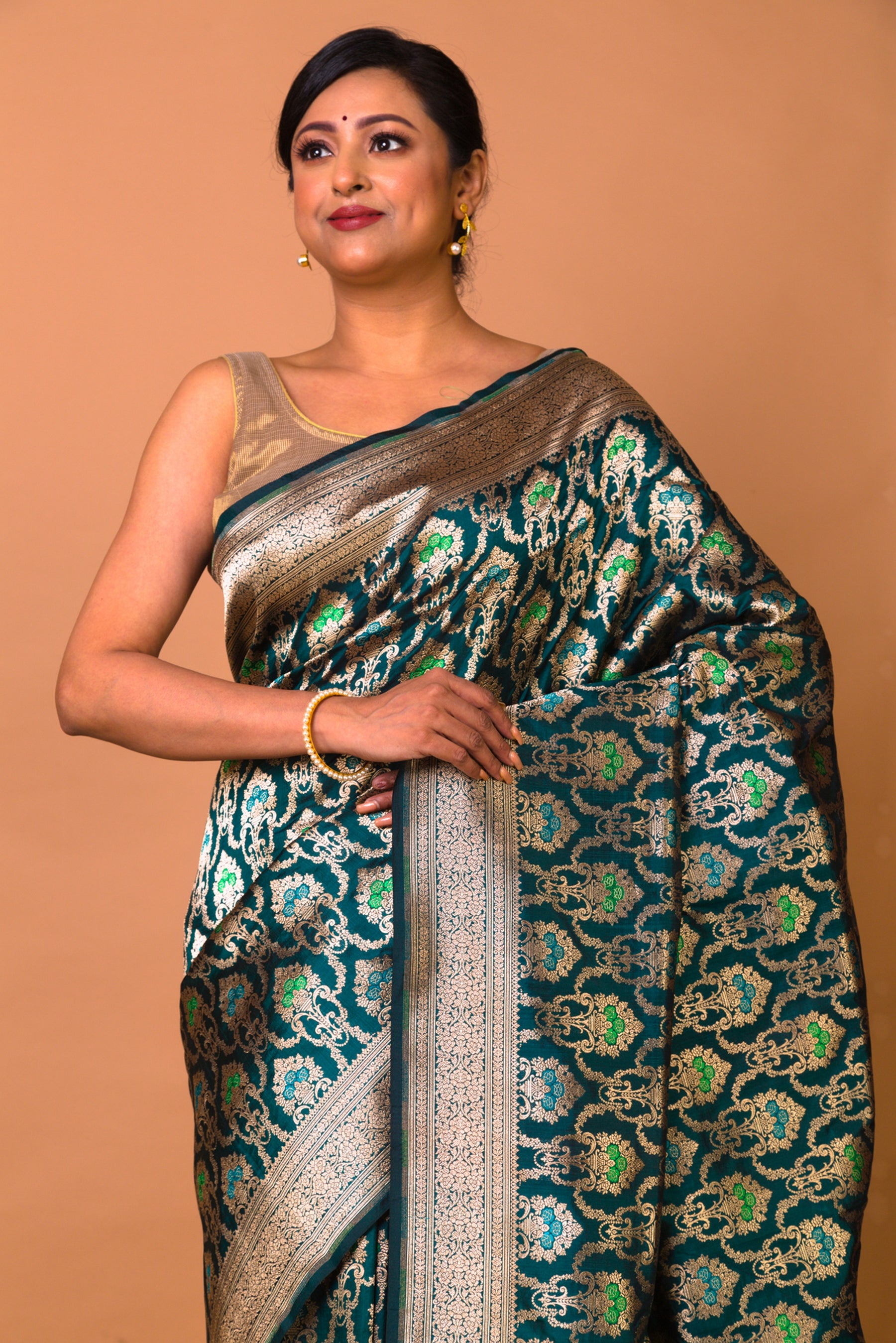 Banarasi Silk Jaal Teal Blue Saree