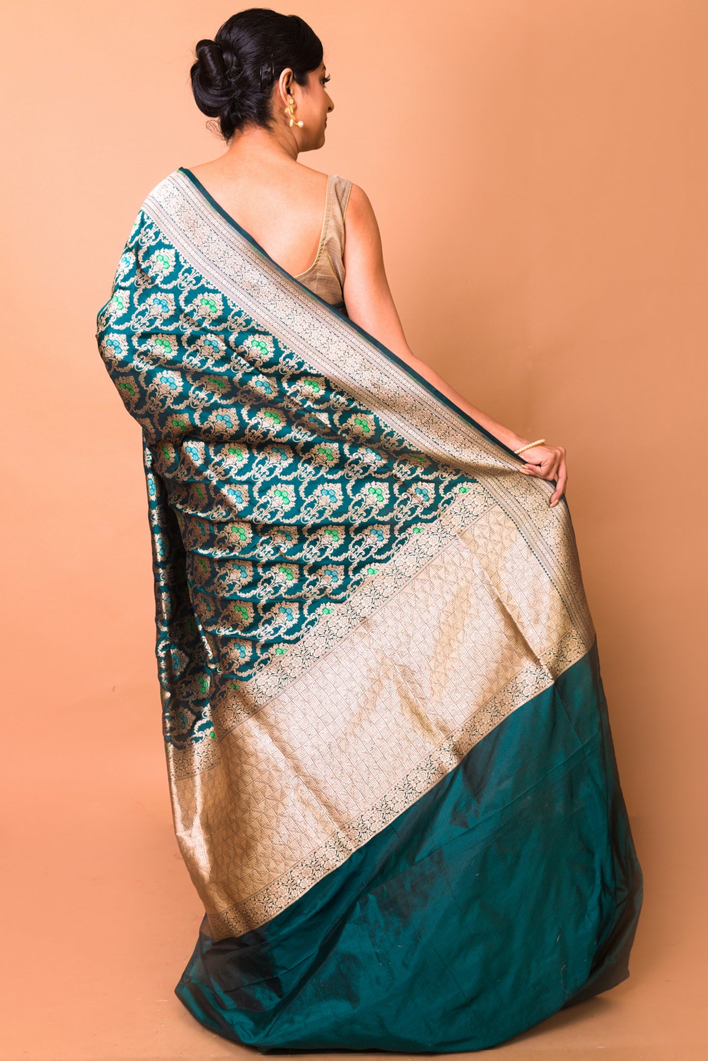 Banarasi Silk Jaal Teal Blue Saree