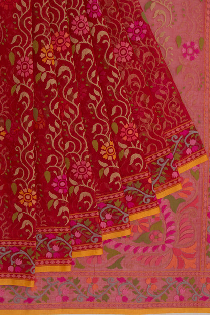 Banarasi Cotton Jamdani Raktambari Saree