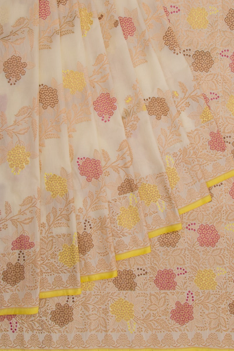 Banarasi Silk Jaal And Meenakari Cream Saree