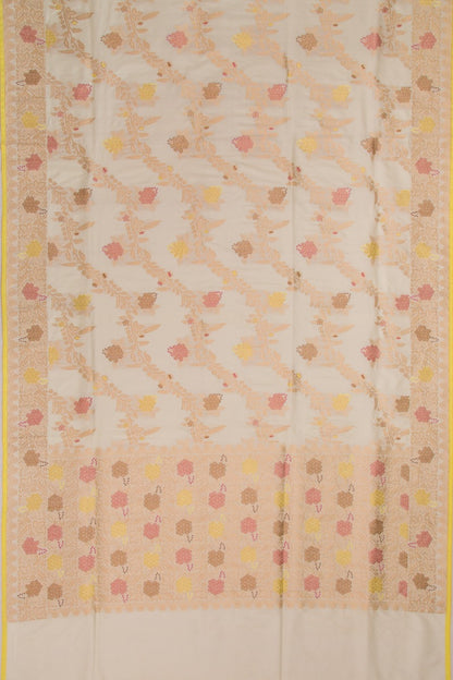 Banarasi Silk Jaal And Meenakari Cream Saree