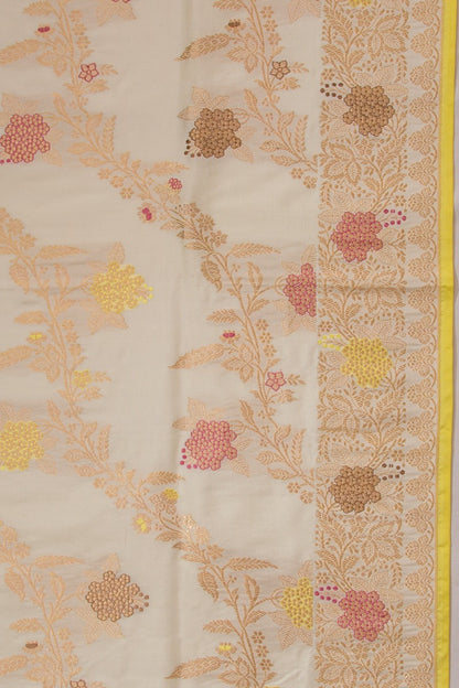 Banarasi Silk Jaal And Meenakari Cream Saree