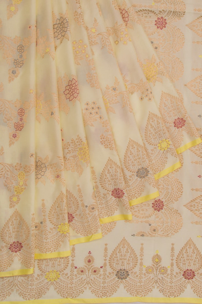 Banarasi Silk Jaal And Meenakari Cream Saree