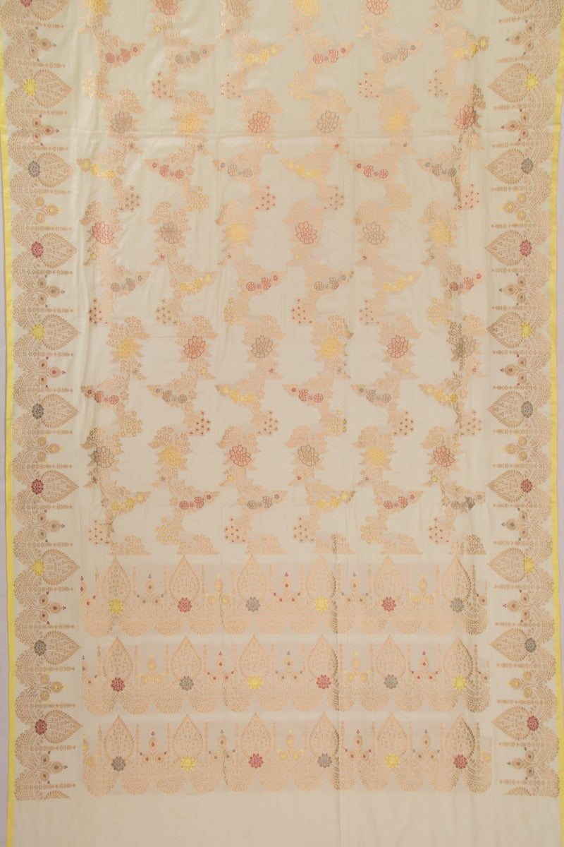 Banarasi Silk Jaal And Meenakari Cream Saree