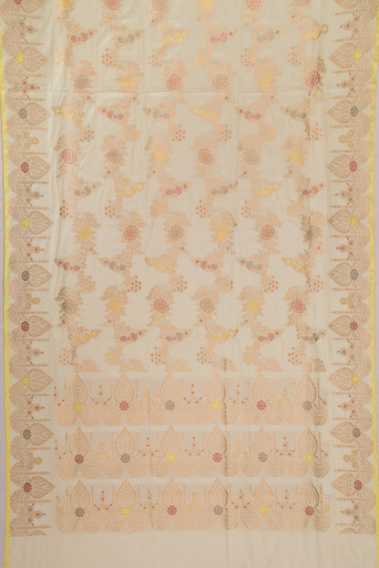 Banarasi Silk Jaal And Meenakari Cream Saree