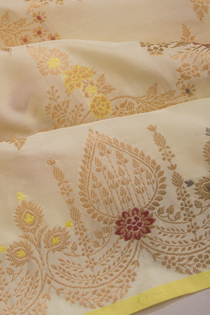 Banarasi Silk Jaal And Meenakari Cream Saree