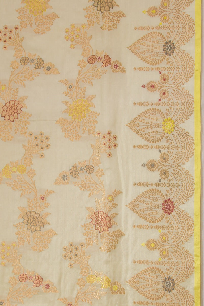 Banarasi Silk Jaal And Meenakari Cream Saree