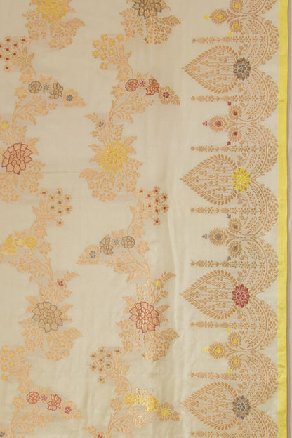 Banarasi Silk Jaal And Meenakari Cream Saree