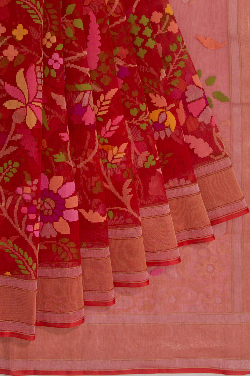 Banarasi Cotton Jamdani All Over Rakthambari Saree