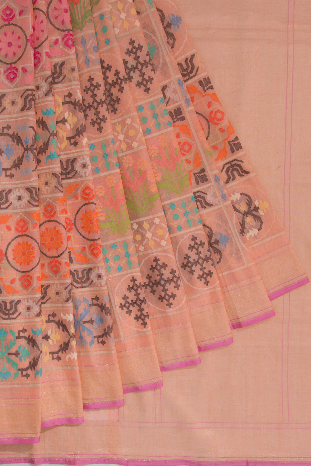 Banarasi Cotton Jamdani Peach Saree