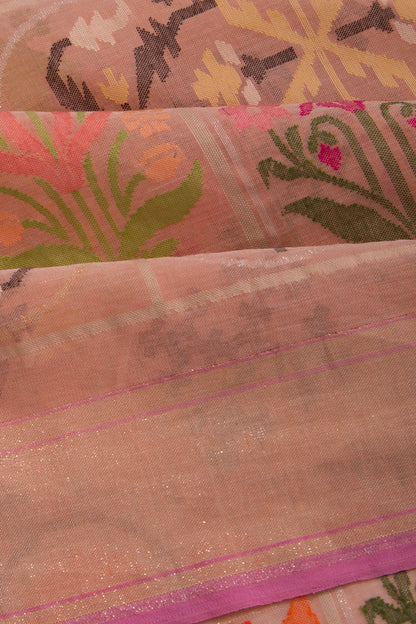 Banarasi Cotton Jamdani Peach Saree