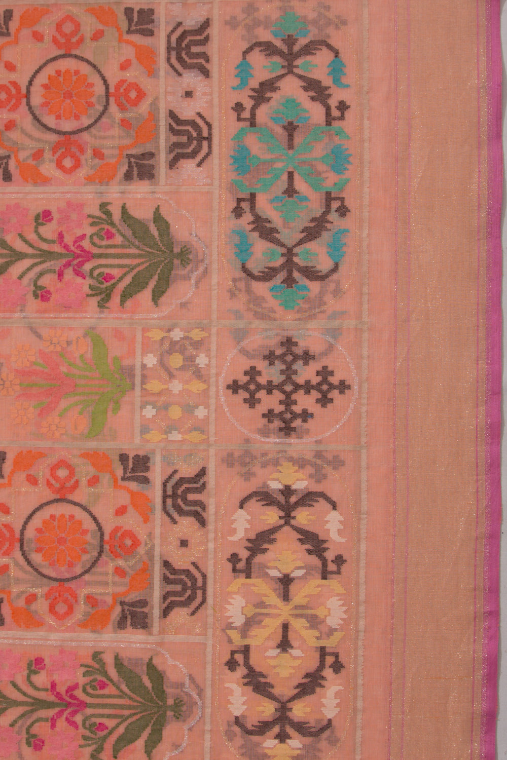 Banarasi Cotton Jamdani Peach Saree