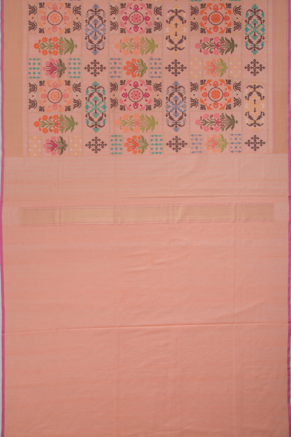 Banarasi Cotton Jamdani Peach Saree