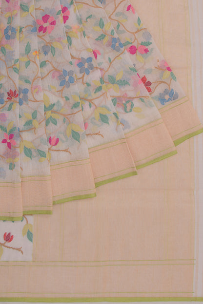 Banarasi Cotton Jamdani All Over Shwetambari Saree