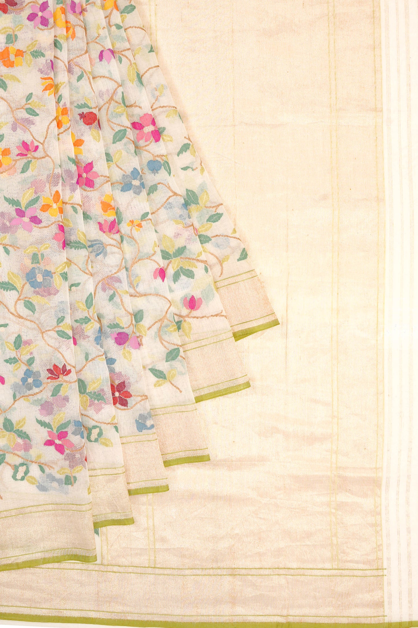 Banarasi Cotton Jamdani All Over Shwetambari Saree