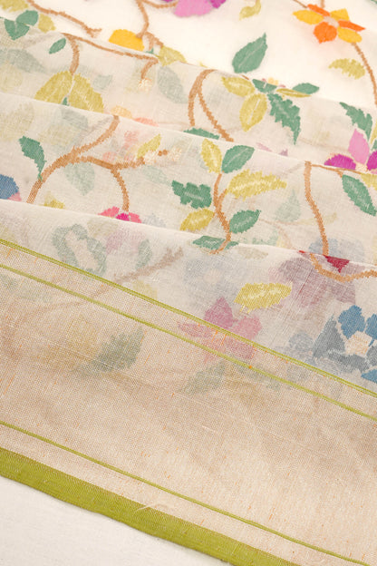 Banarasi Cotton Jamdani All Over Shwetambari Saree