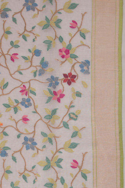 Banarasi Cotton Jamdani All Over Shwetambari Saree