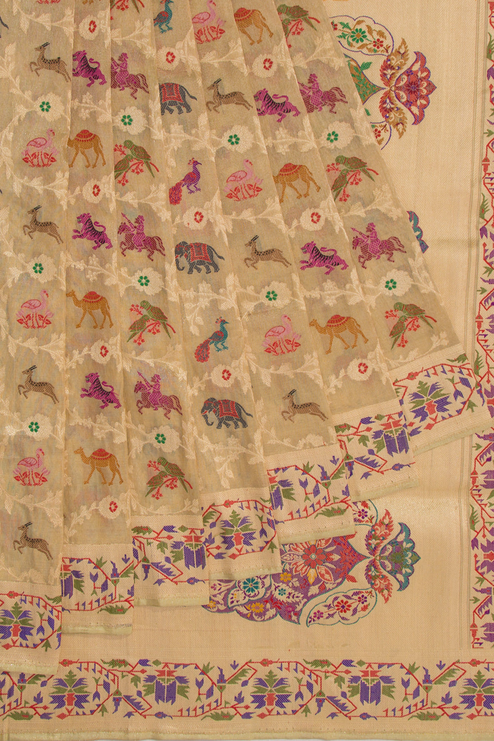 Banarasi Kora Organza Tissue Jaal Cream Saree