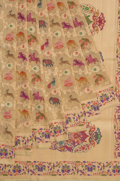 Banarasi Kora Organza Tissue Jaal Cream Saree