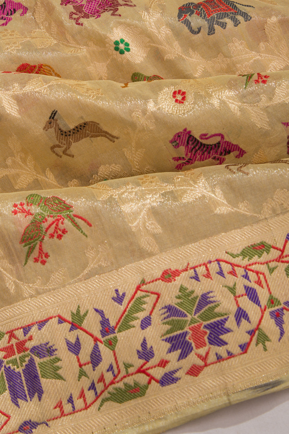 Banarasi Kora Organza Tissue Jaal Cream Saree
