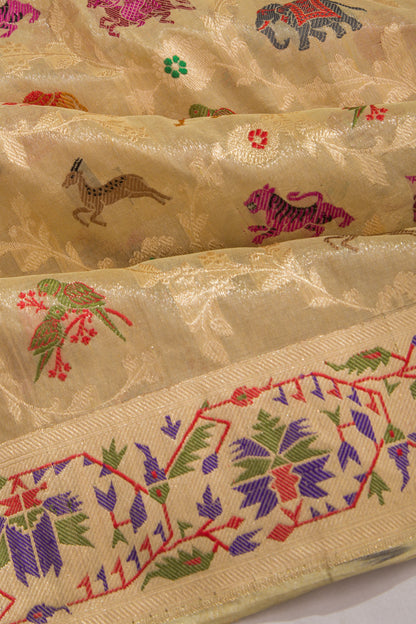 Banarasi Kora Organza Tissue Jaal Cream Saree