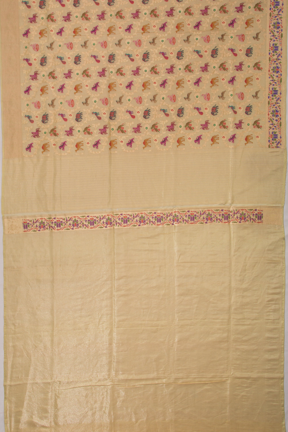 Banarasi Kora Organza Tissue Jaal Cream Saree