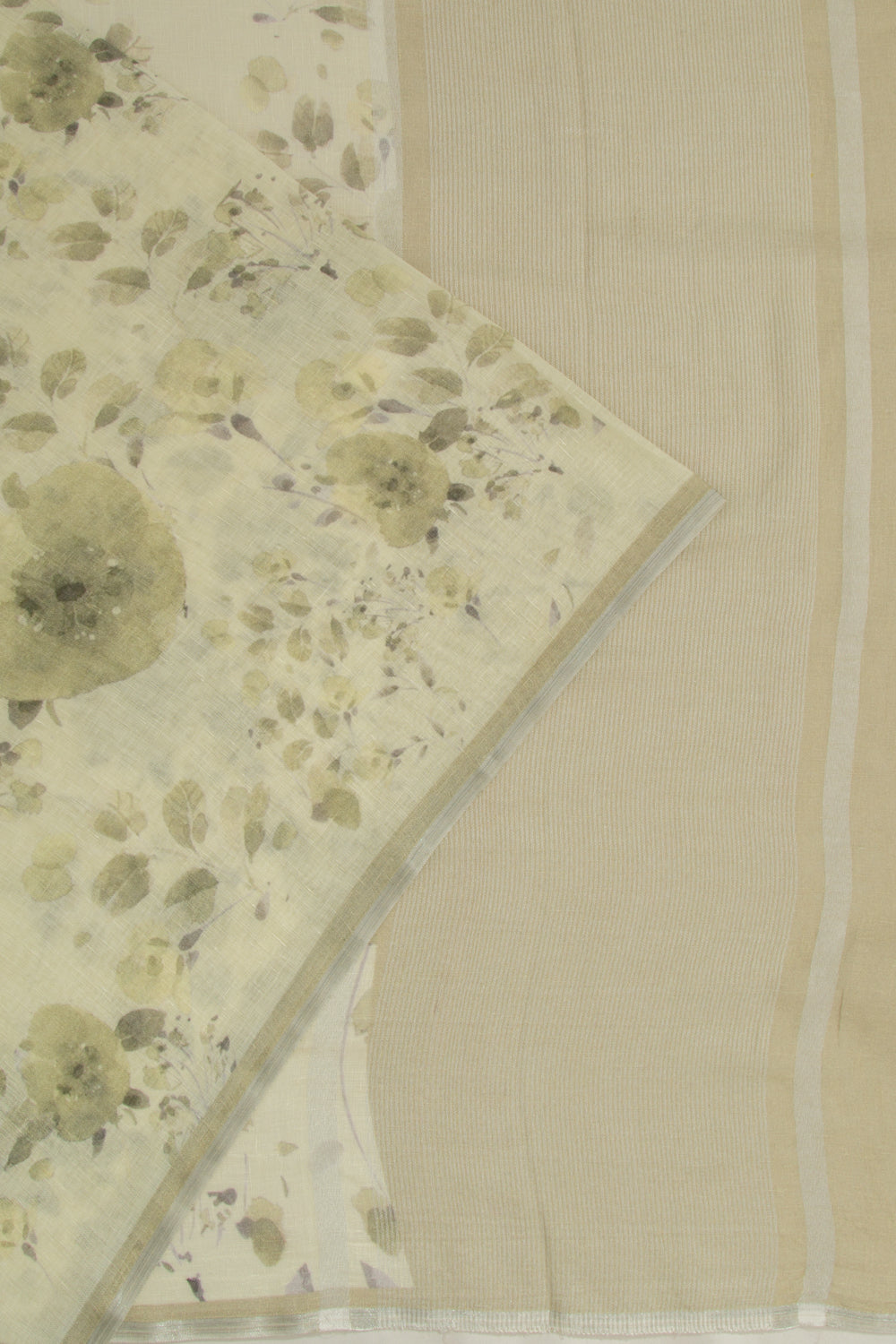 Linen Floral Printed White Saree