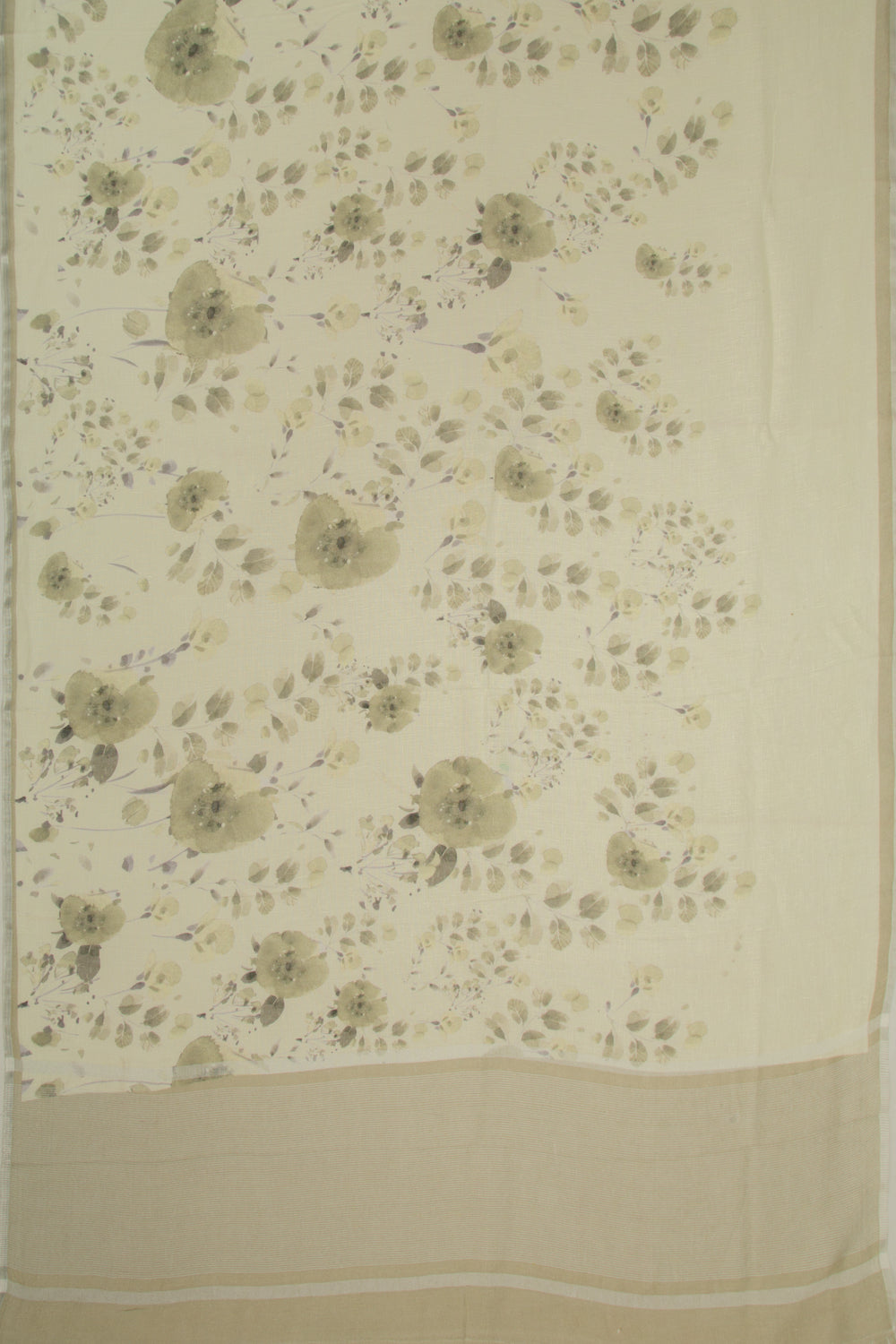 Linen Floral Printed White Saree