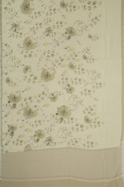 Linen Floral Printed White Saree