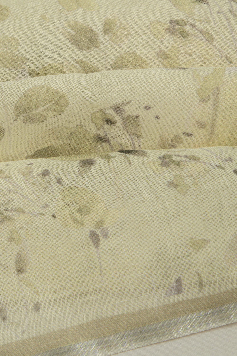 Linen Floral Printed White Saree