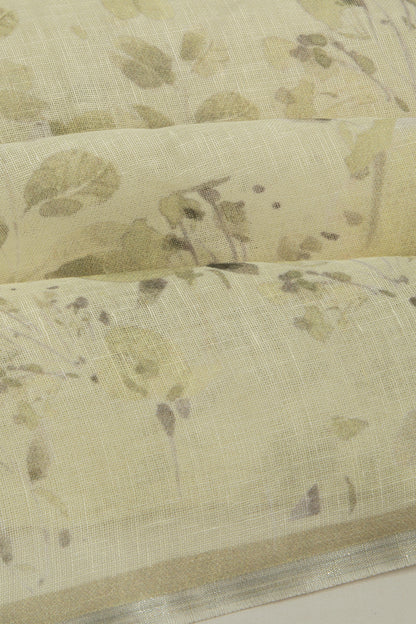 Linen Floral Printed White Saree