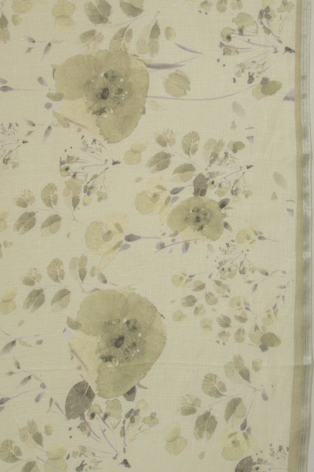 Linen Floral Printed White Saree