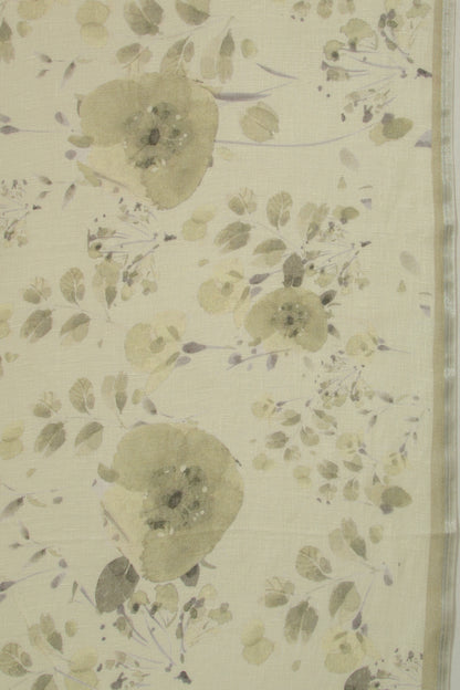 Linen Floral Printed White Saree