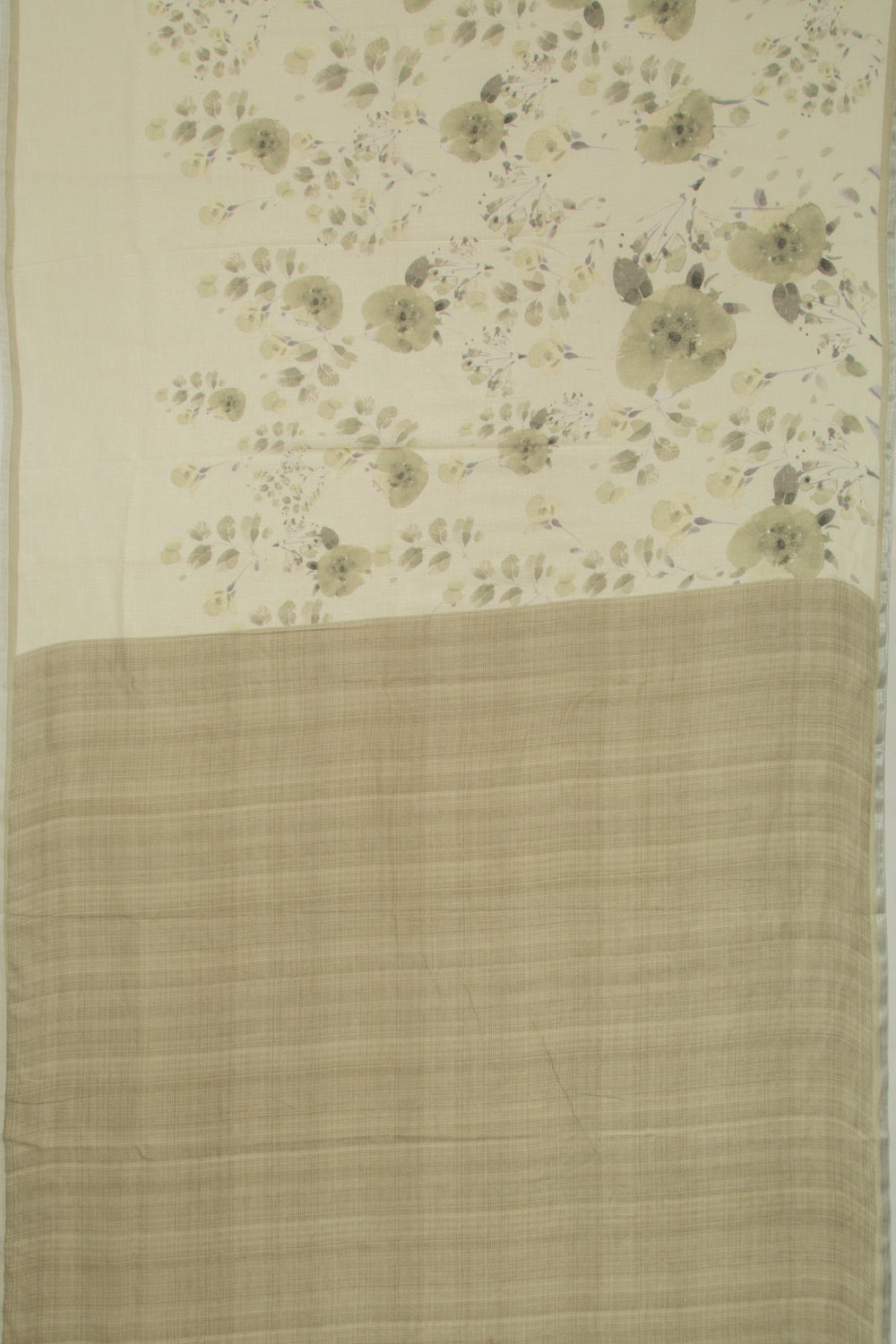 Linen Floral Printed White Saree