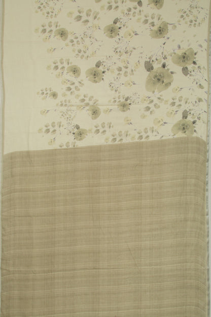 Linen Floral Printed White Saree