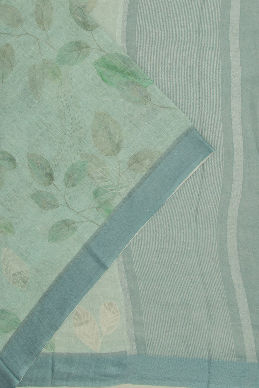 Linen Floral Printed Sky Blue Saree