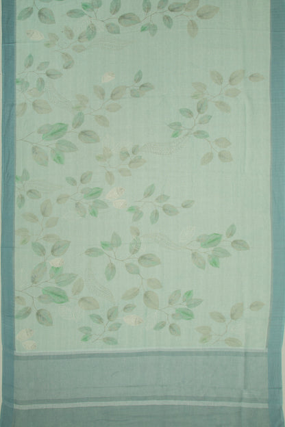 Linen Floral Printed Sky Blue Saree