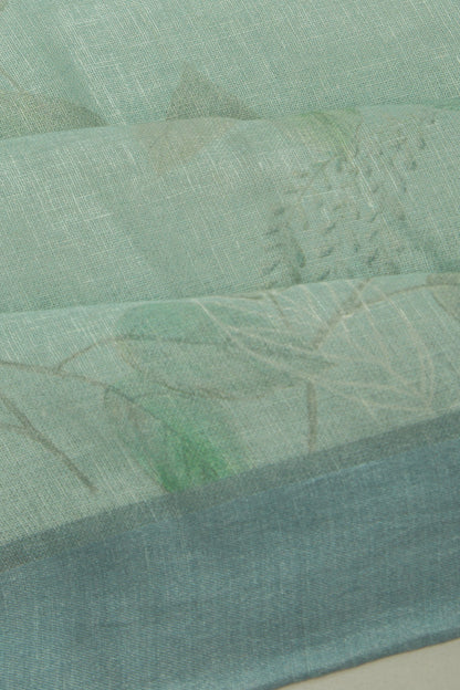 Linen Floral Printed Sky Blue Saree