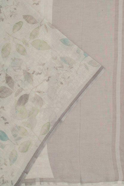 Linen Floral Printed Off White Saree