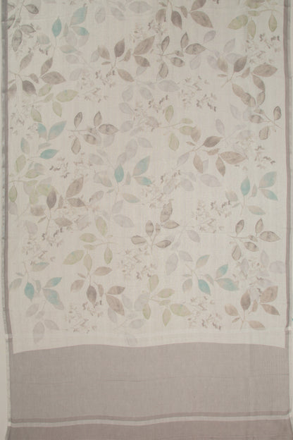 Linen Floral Printed Off White Saree