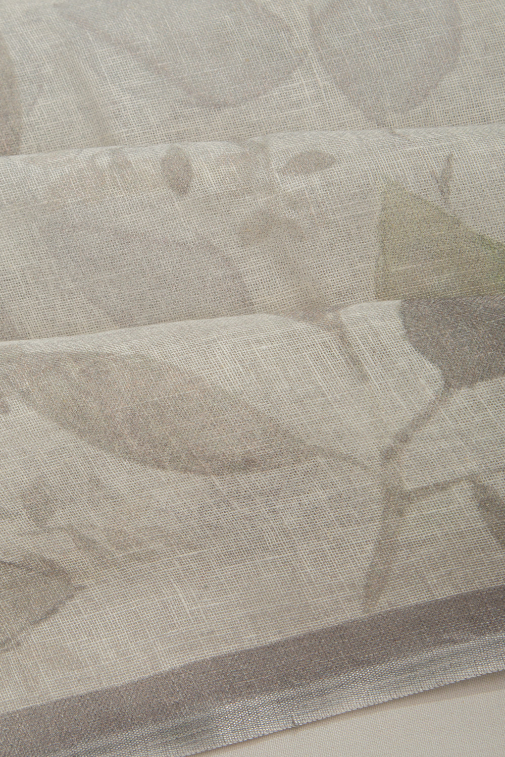 Linen Floral Printed Off White Saree