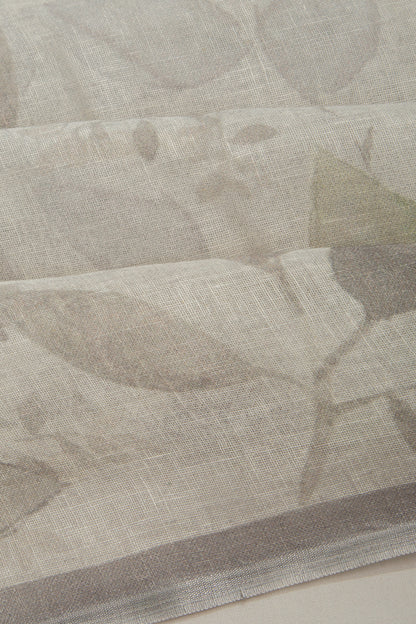 Linen Floral Printed Off White Saree