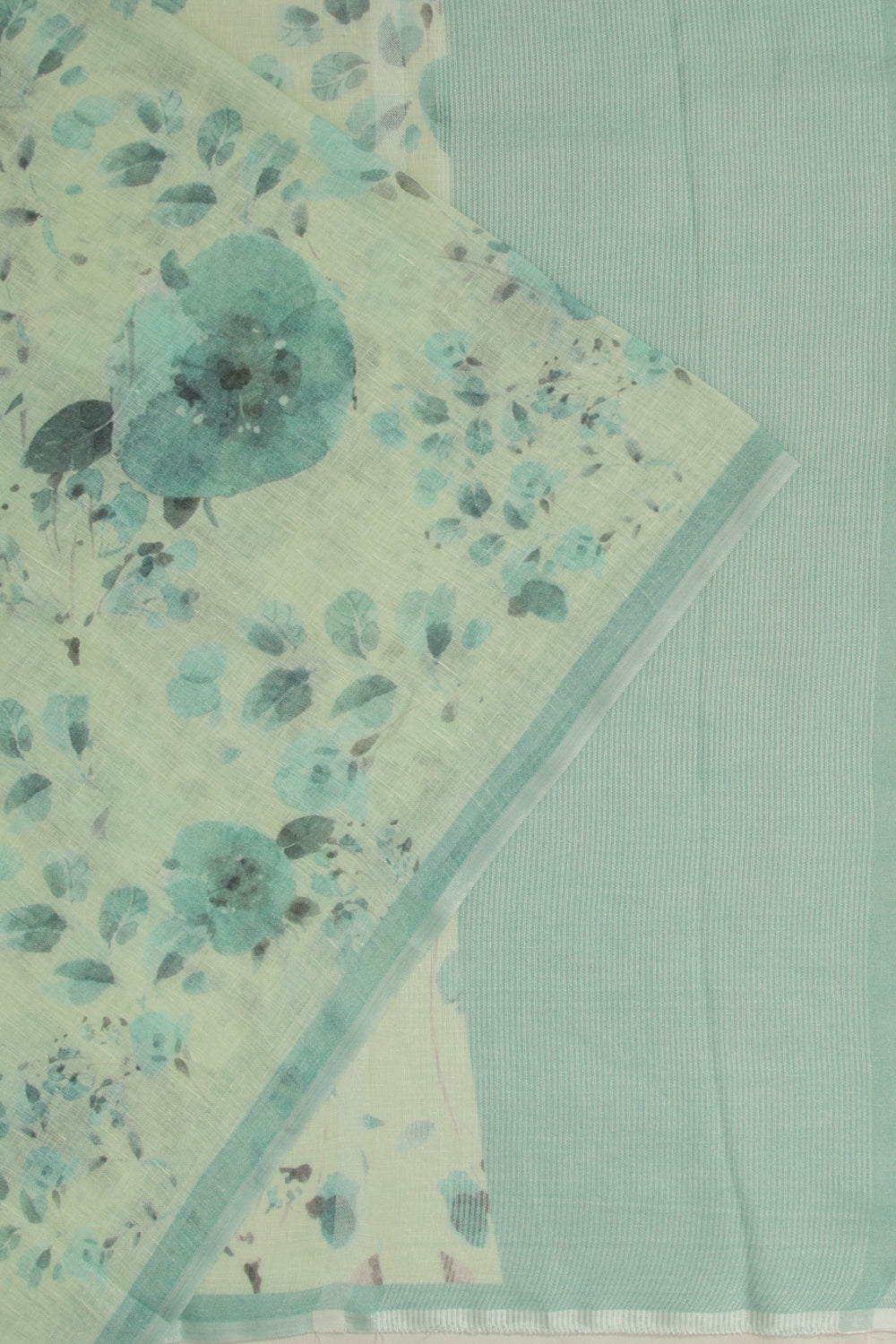 Linen Floral Printed Pastel Green Saree