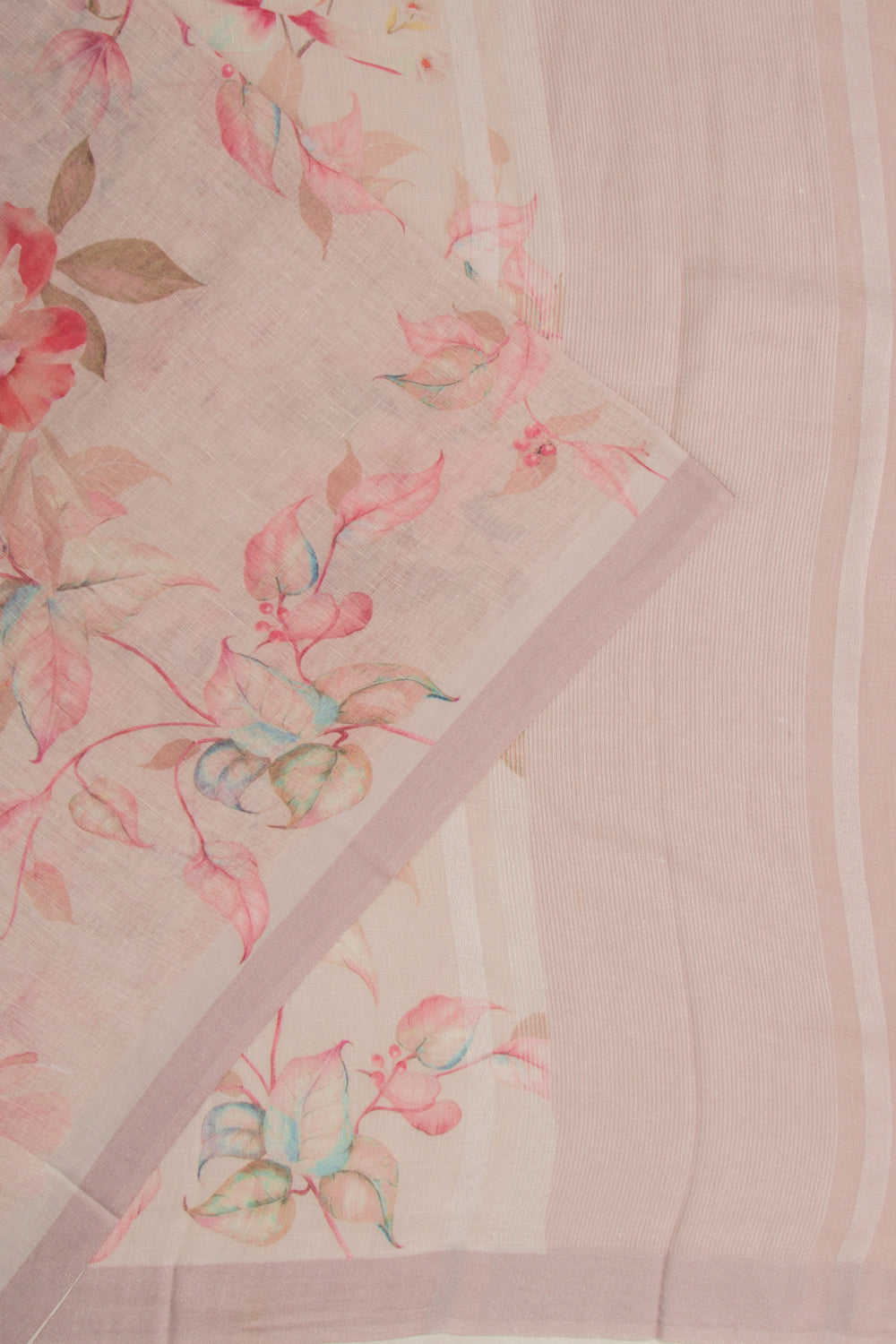 Linen Floral Printed Baby Pink Saree
