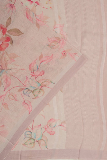 Linen Floral Printed Baby Pink Saree